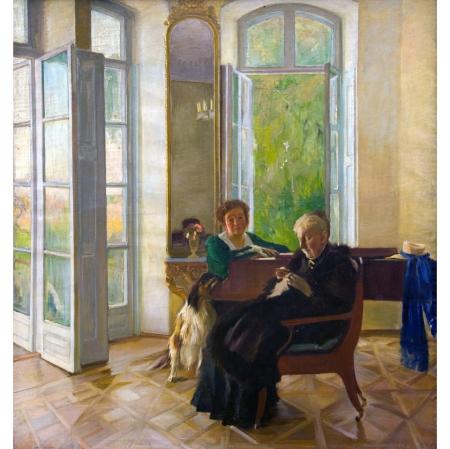 Konrad Krzyżanowski, Portret żony i teściowej artysty w dworku w Peremylu na Wołyniu, 1913olej, płótno; 187 x 177 cm Z kolekcji Muzeum Pałac Herbsta