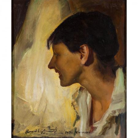 Konrad Krzyżanowski, Studium portretowe Emilii Wysockiej, 1921olej, dykta; wys. 43,5 cm, szer. 36 cmZ kolekcji Muzeum Pałac Herbsta